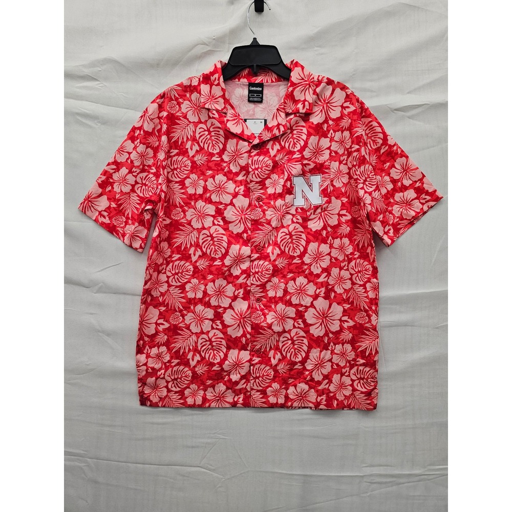 Captivating Nebraska Cornhuskers Mens Medium Red Hibiscus Floral Button Up Shirt